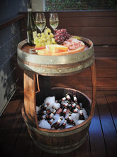 Load image into Gallery viewer, Handy combo style barrel with a tabletop for serving nibbles or drinks, as well as an ice bucket below making it stunning in design and super functional at the same time.