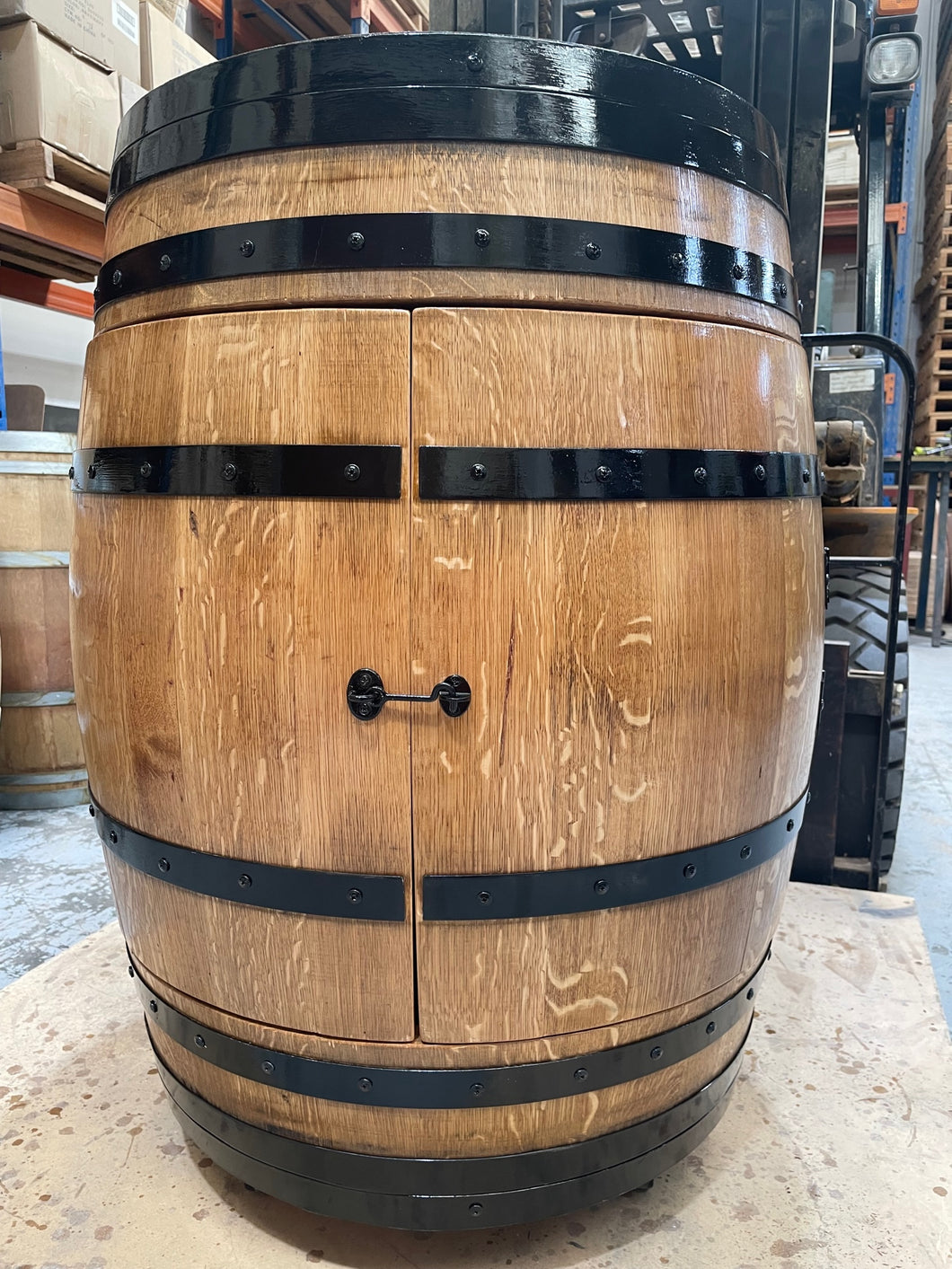 Entertaining Barrel Cupboard- Black Rings